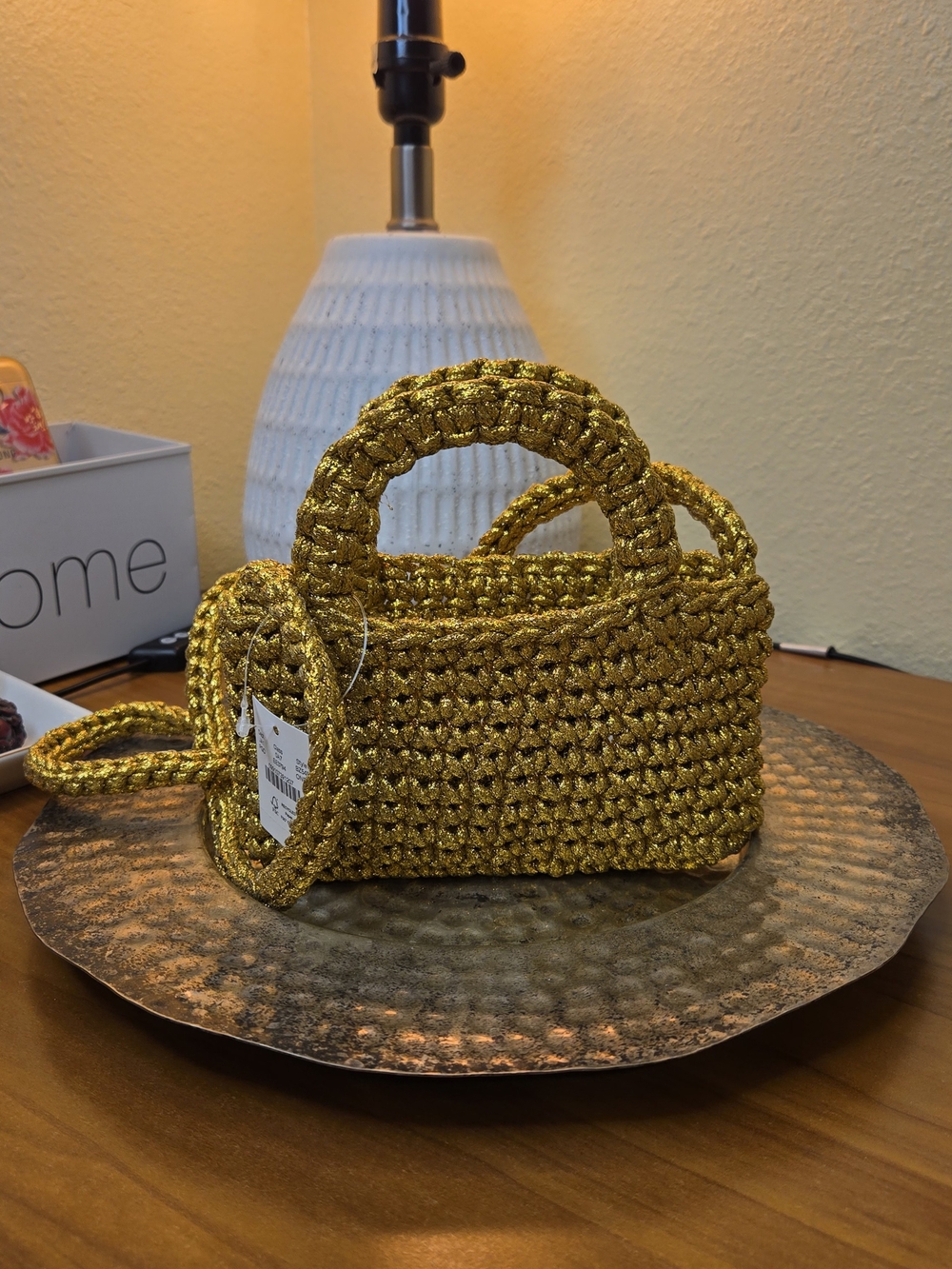 J. Crew Gold Metallic Crochet Mini Crossbody Bag NWT Cadiz Style - Picture 6 of 6
